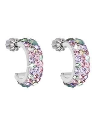 Strieborné náušnice kruhy s kryštálmi Crystals from Swarovski®, Sakura