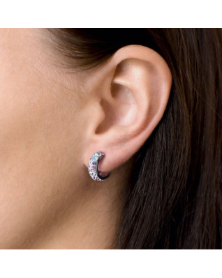 Strieborné náušnice kruhy s kryštálmi Crystals from Swarovski®, Sakura