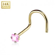 Zlatý piercing do nosa - svetlo ružový zirkón, Au 585/1000