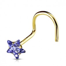 Zlatý piercing do nosa - hviezda, fialový zirkón, Au 585/1000 - ZL01124A-YG