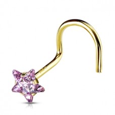 Zlatý piercing do nosa - hviezda, ružový zirkón, Au 585/1000 - ZL01124P-YG