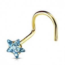 Zlatý piercing do nosa - hviezda, tyrkysový zirkón, Au 585/1000 - ZL01124Q-YG