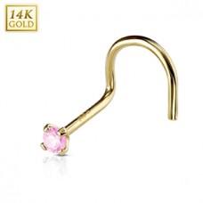 Zlatý piercing do nosa, ružový zirkón - kamienok 2 mm