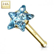 Zlatý piercing do nosa - hviezda, tyrkysový zirkón, Au 585/1000 - ZL01121Q-YG
